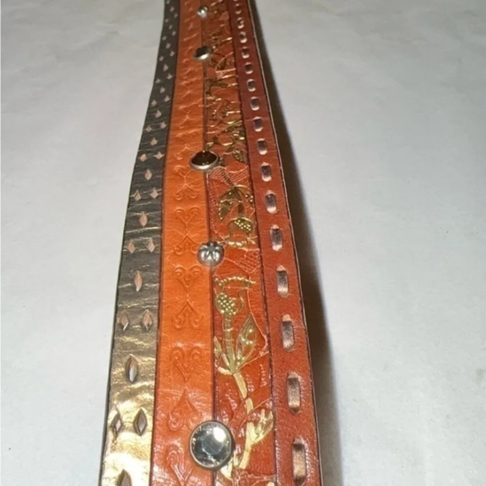 Fossil Brown Leather Embossed Beaded Belt Size Small‎